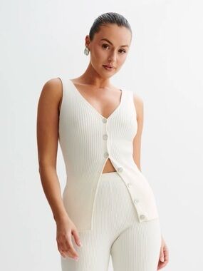 Meshki Cream Calipso Ribbed Tank Top